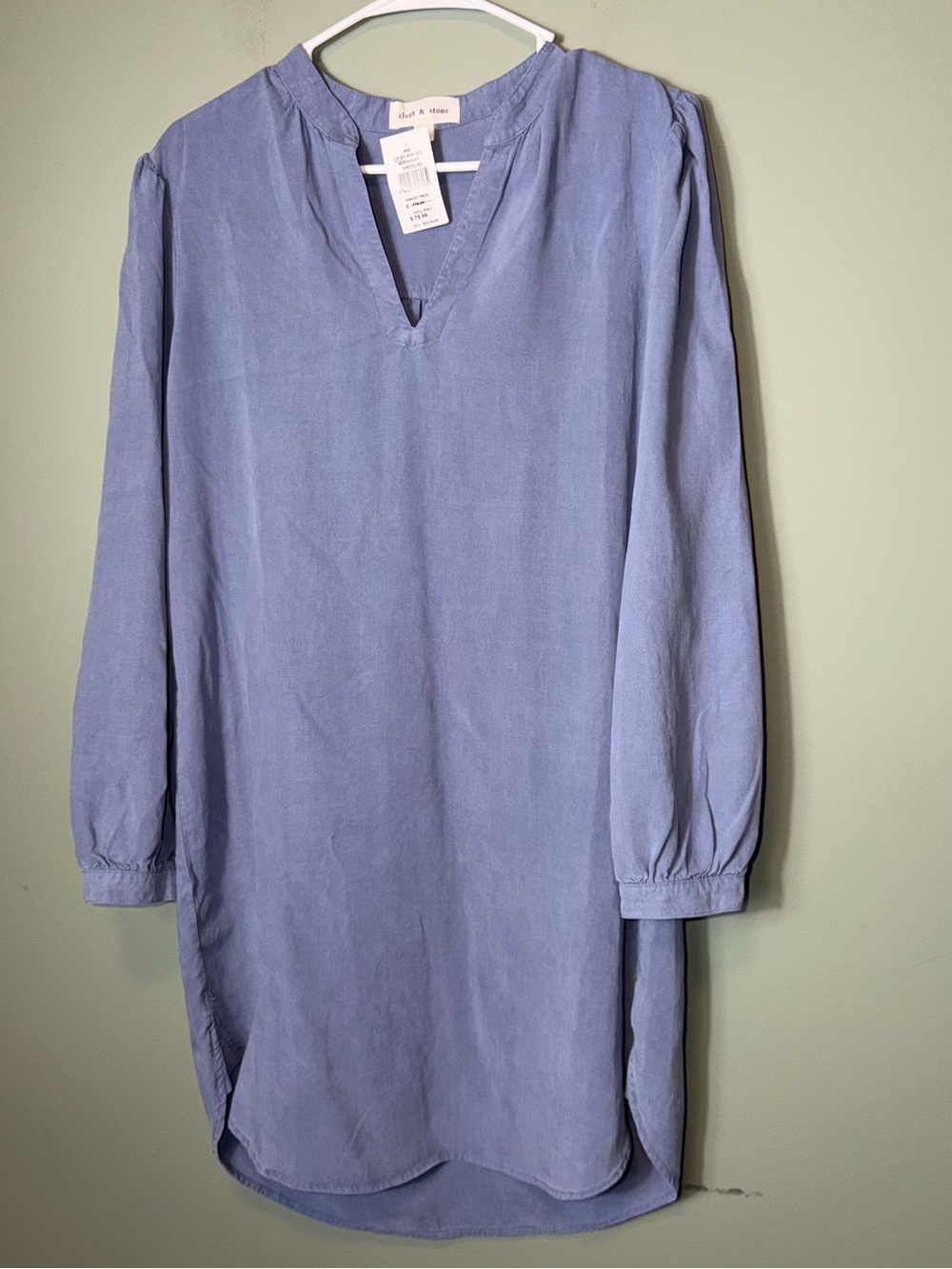 Cloth & Stone periwinkle blue split-neck long-sleeve tunic dress medium NWT